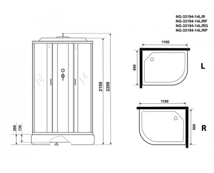 Душевая кабина Niagara NG-33194-14L 110х90 см, с матовыми стеклами, левосторонняя