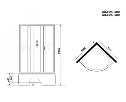 Душевая кабина Niagara NG-2509-14BK 100х100 см, с тонированными стеклами