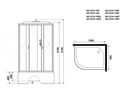 Душевая кабина Niagara NG-2510-14RP 120х80 см, с тонированными стеклами, правосторонняя