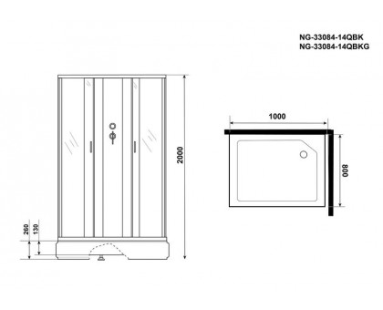 Душевая кабина Niagara NG-33084-14QBK 100х80 см, с матовыми стеклами