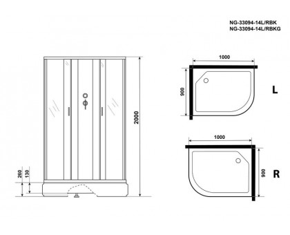 Душевая кабина Niagara NG-33094-14RBKG 100х90 см, с матовыми стеклами, правосторонняя