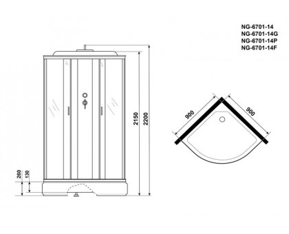 Душевая кабина Niagara NG-6701-14F 90х90 см, с прозрачными стеклами
