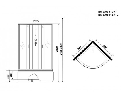 Душевая кабина Niagara NG-6708-14BKTG 90х90 см, с прозрачными стеклами