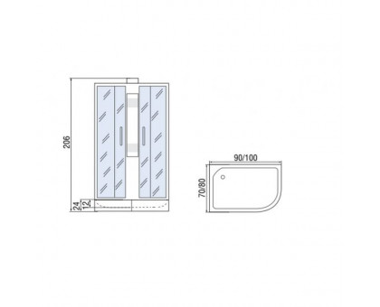 Душевая кабина Мономах 100/80/24 Б/К МЗ L 100х80х206, без крыши, асимметричная