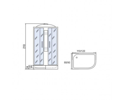 Душевая кабина Мономах 110/80/24 МЗ R  110х80х210, асимметричная