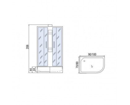 Душевая кабина Мономах 100/80/44 Б/К МЗ L 100х80х206, без крыши, асимметричная