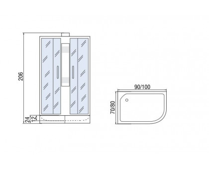 Душевая кабина Мономах 90/70/24 Б/К МЗ L 90х70х206, без крыши, асимметричная